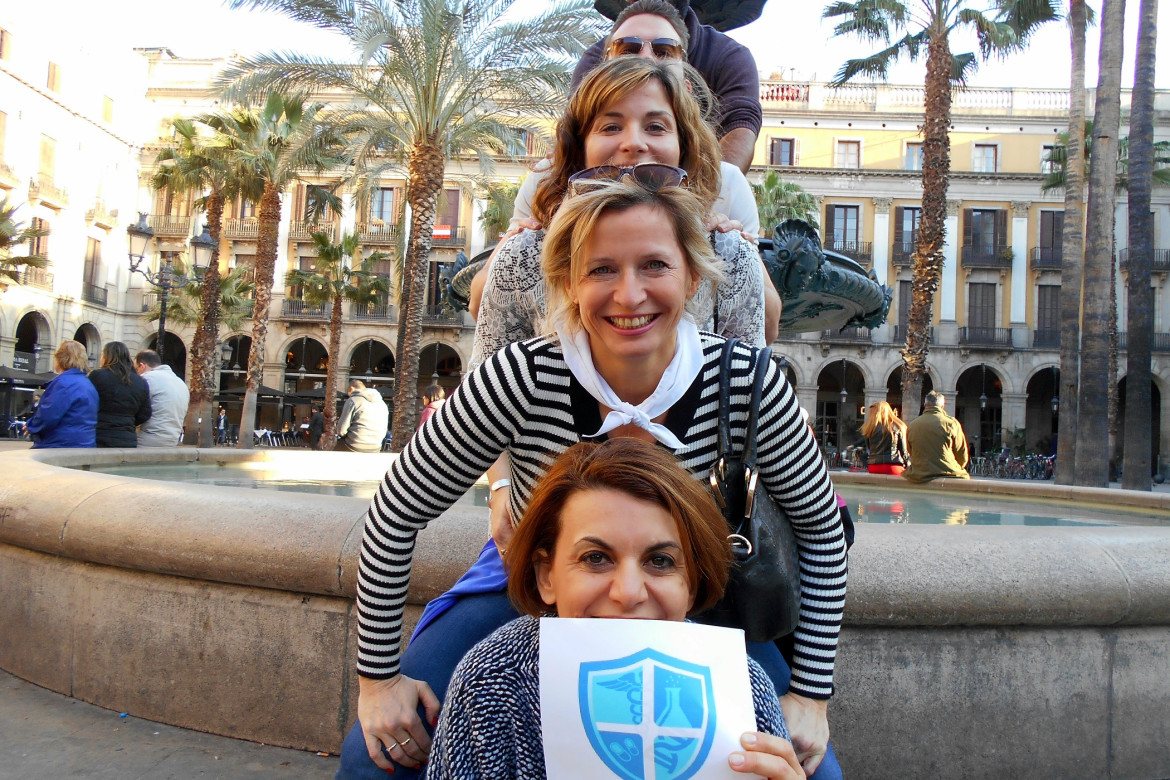team pose during a treasure hunt.