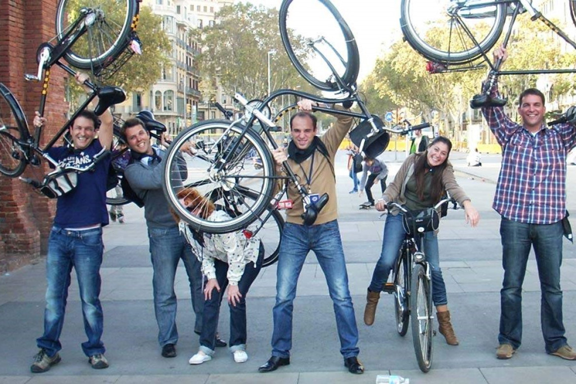 Bike gymkana in Barcelona team photo.