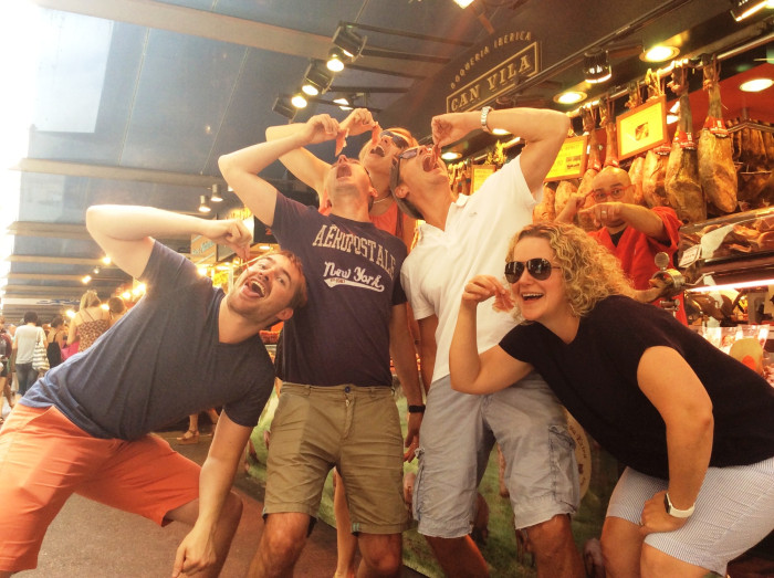 grupo photo in La Boqueria Market.