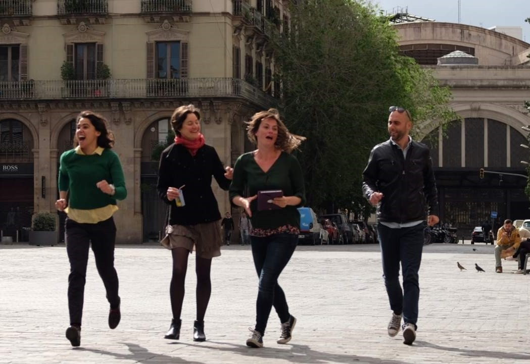 some players in a GPS treasure hunt activity in Barcelona.