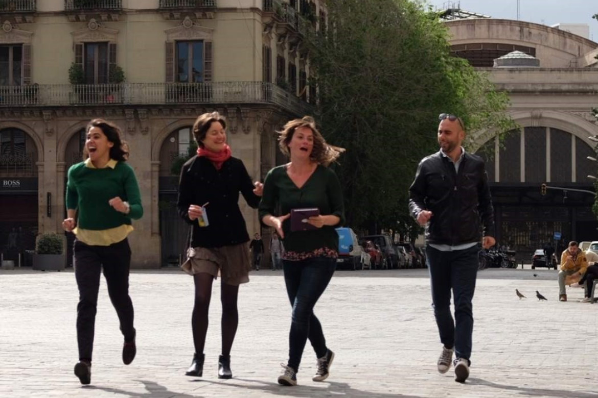 some players in a GPS treasure hunt activity in Barcelona.